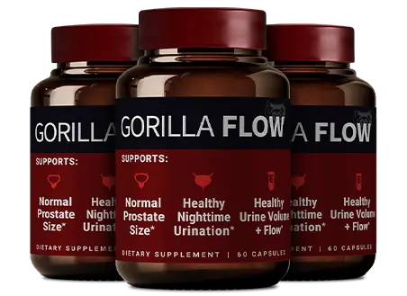 Three bottles of Gorilla Flow prostate support — 90-day supply pack